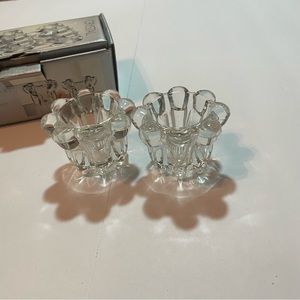 Vntge crystal votive/tapered candleholders flower shaped 2 piece in original box